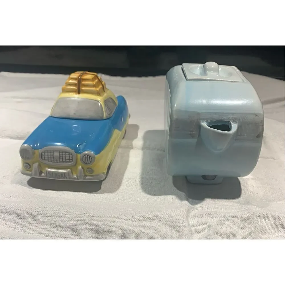 Vintage MCM Fitz & Floyd OCI American Roadside Camper & Car Creamer & Sugar Bowl